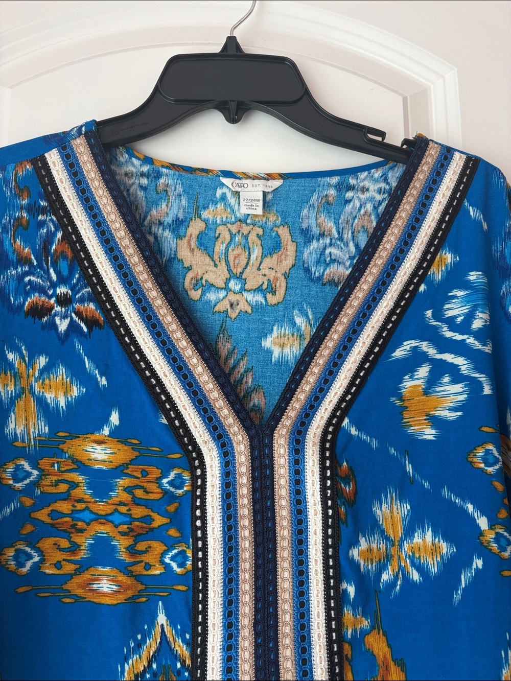Cato Blue and Mustard Short Sleeve Blouse - Picture 5 of 11